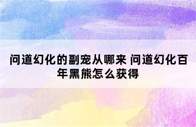 问道幻化的副宠从哪来 问道幻化百年黑熊怎么获得